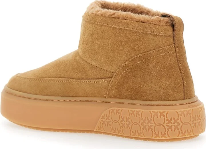 'yoko' Beige Ankle Boots With Love Birds Diamond Cut Patch And Fur Lining In Suede Woman - Image 3