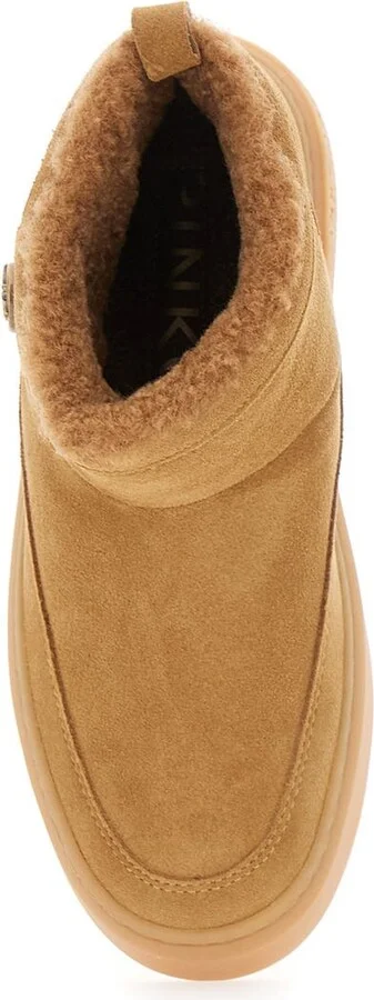 'Yoko' Beige Ankle Boots With Love Birds Diamond Cut Patch And Fur Lining In Suede Woman - Image 4