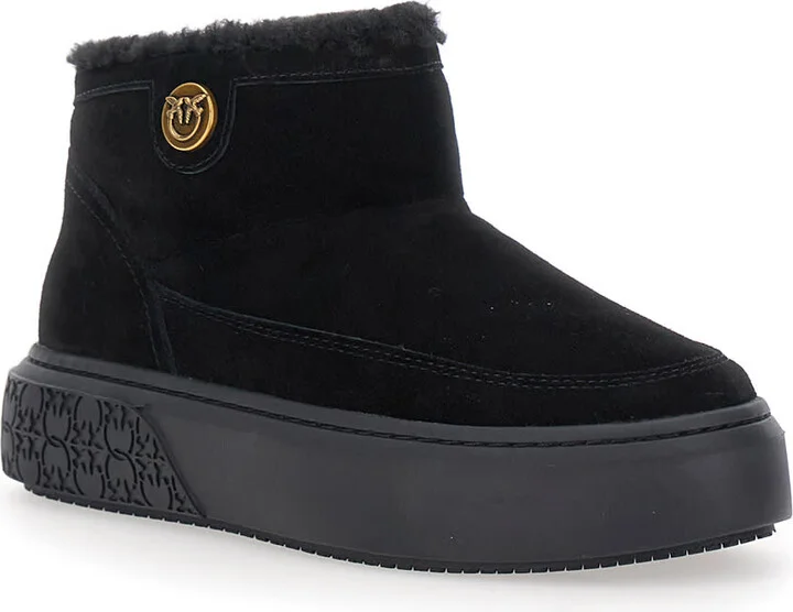 'yoko' Black Ankle Boots With Love Birds Diamond Cut Patch And Fur Lining In Suede Woman - Image 2