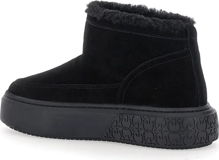 'yoko' Black Ankle Boots With Love Birds Diamond Cut Patch And Fur Lining In Suede Woman - Image 3