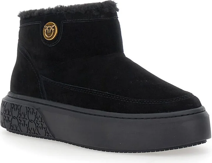 'Yoko' Black Ankle Boots With Love Birds Diamond Cut Patch And Fur Lining In Suede Woman - Image 2