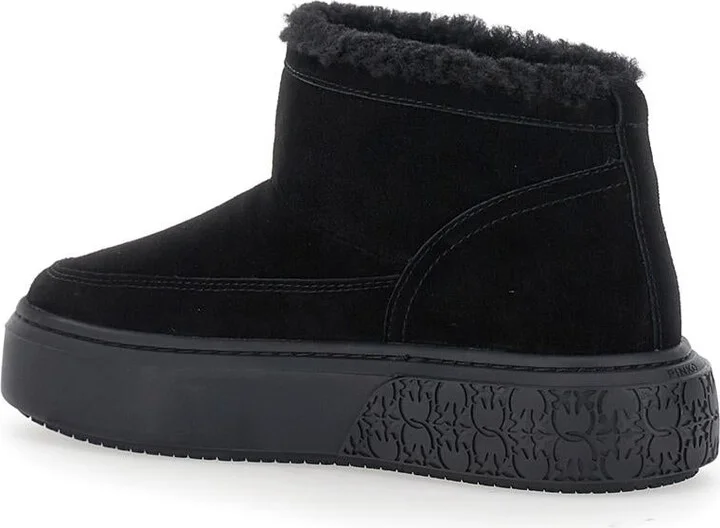 'Yoko' Black Ankle Boots With Love Birds Diamond Cut Patch And Fur Lining In Suede Woman - Image 3
