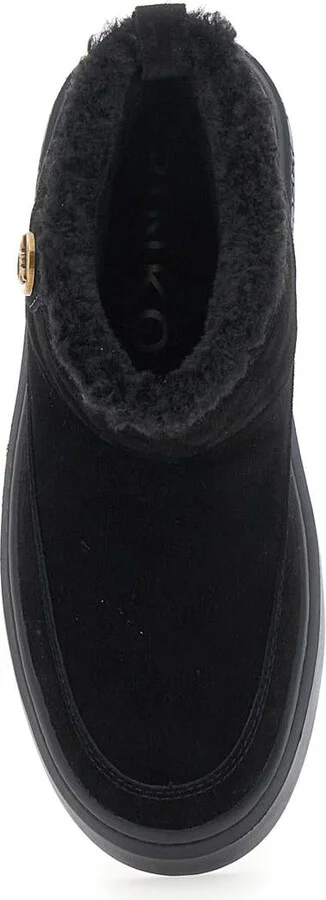 'Yoko' Black Ankle Boots With Love Birds Diamond Cut Patch And Fur Lining In Suede Woman - Image 4