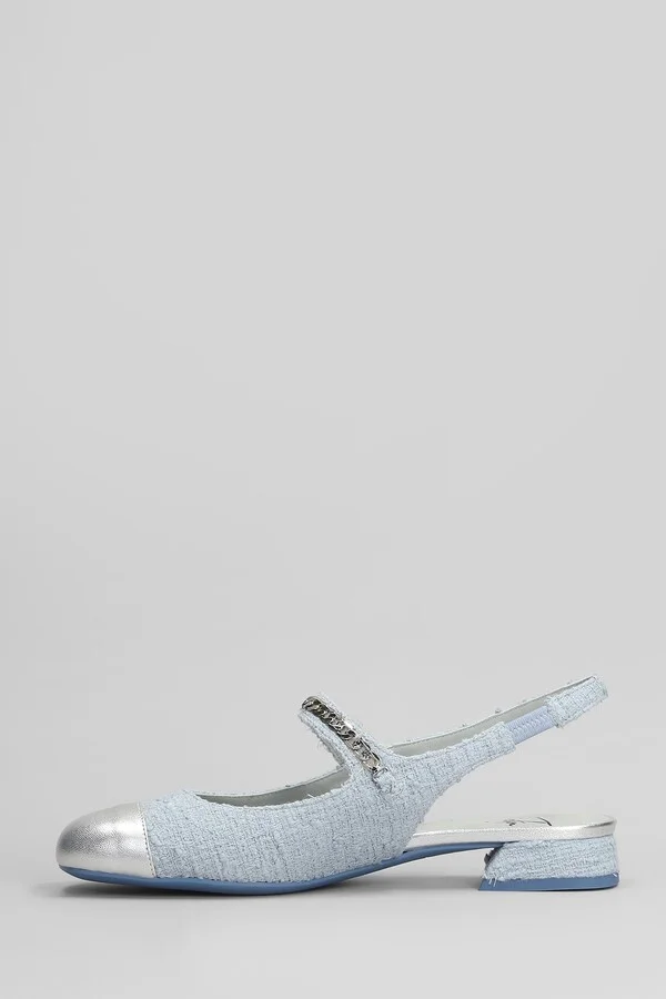 Yolanda Ballet Flats In Cyan Fabric - Image 3