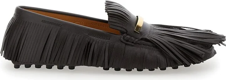 'yorky' Brown Loafers With Fringes In Leather Woman