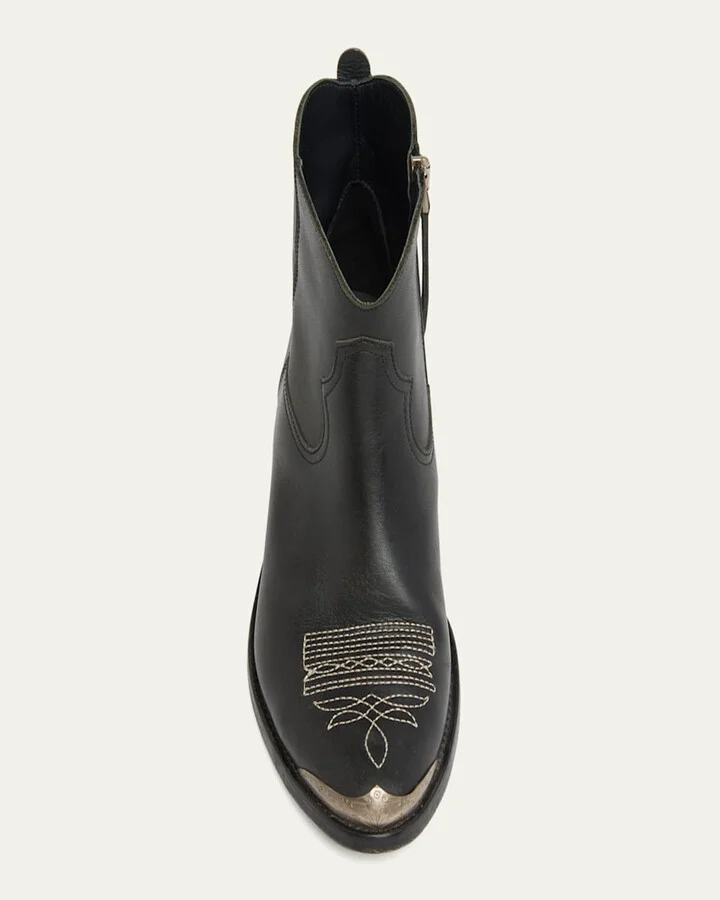 Young Leather Zip Cowboy Ankle Boots - Image 3