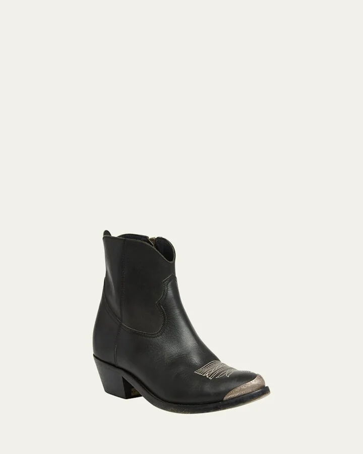 Young Leather Zip Cowboy Ankle Boots - Image 4