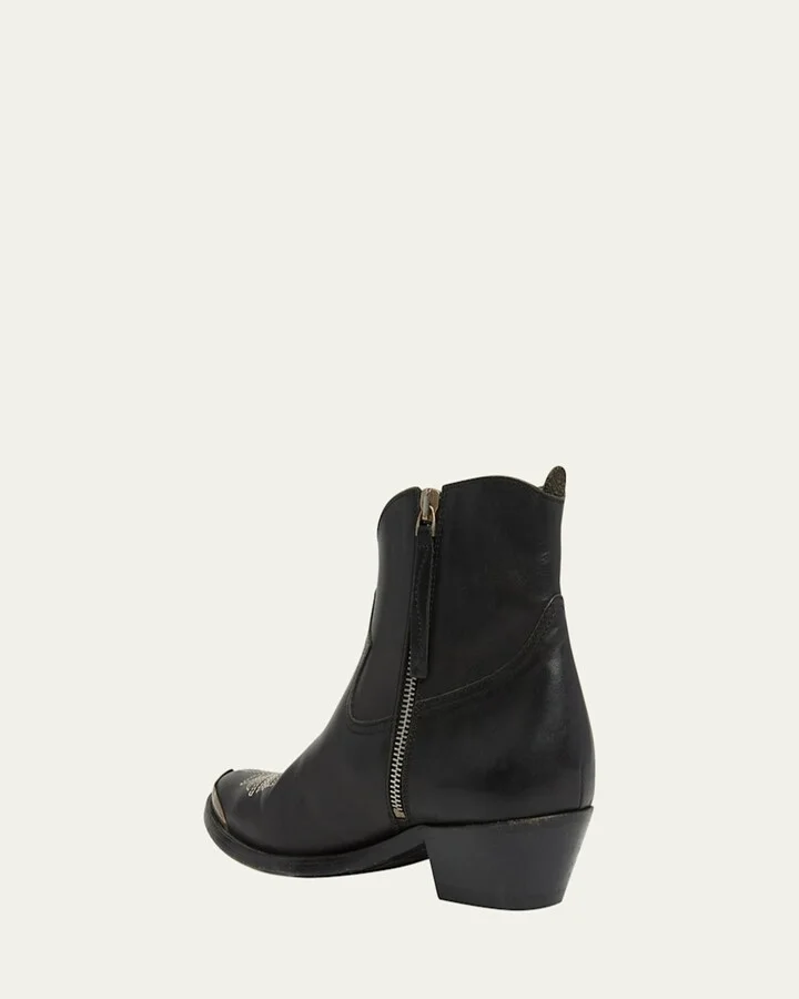 Young Leather Zip Cowboy Ankle Boots - Image 5