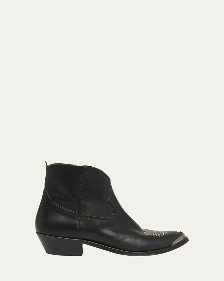 Young Leather Zip Cowboy Ankle Boots