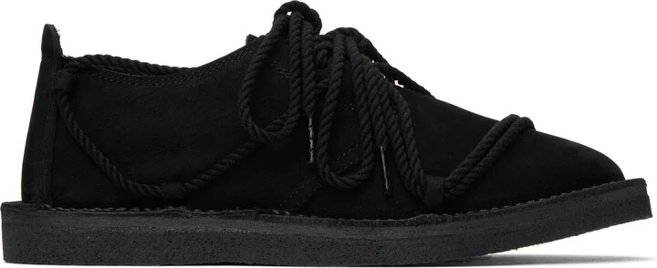 Y's Black Nubuck Leather Random Rope Loafers
