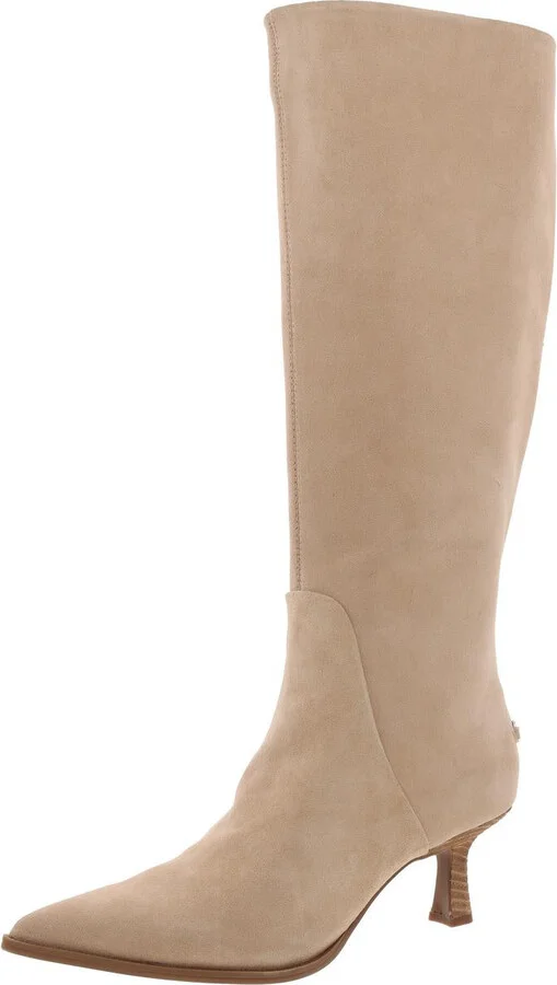 Yulia Womens Leather Pointed Toe Knee-High Boots