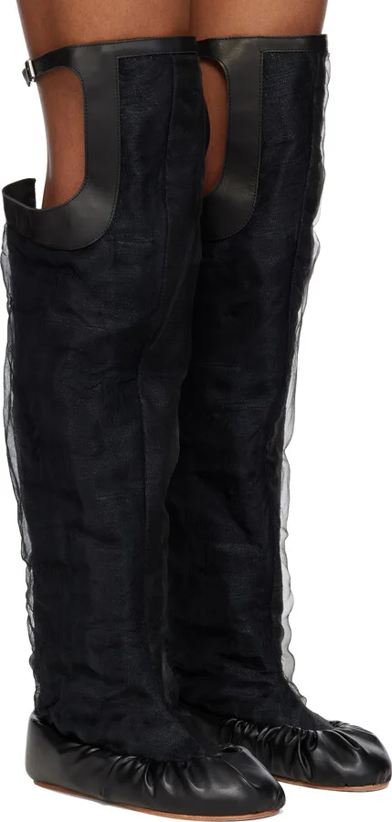 YUME YUME Black Sheer Ballerina Tall Boots - Image 4
