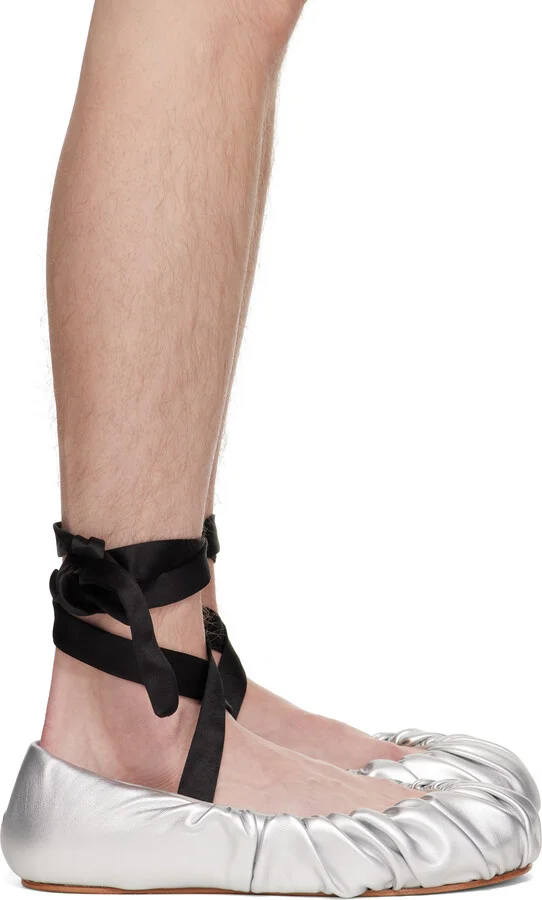 YUME YUME Silver Faux-Leather Ballerina Flats