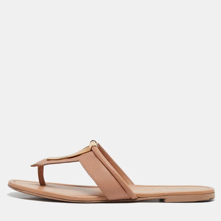 Yves Saint Laurent Beige Leather Ycon Thong Flats Size 38