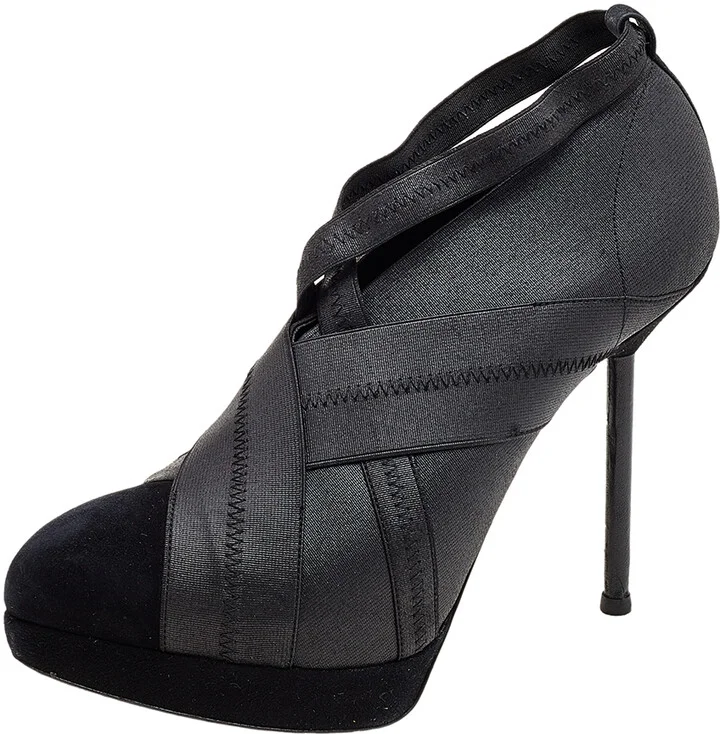 Yves Saint Laurent Black Elastic Bandage And Suede Booties Size 39.5