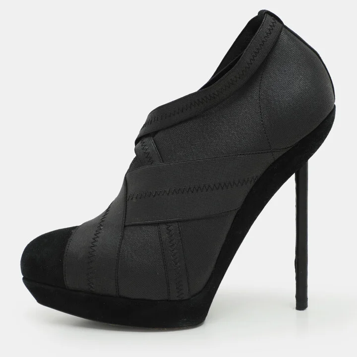 Yves Saint Laurent Black Elastic Bandage And Suede Booties Size 39