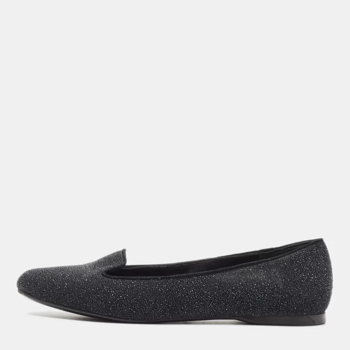 Yves Saint Laurent Black Glitter Suede Ballet Flats Size 37.5