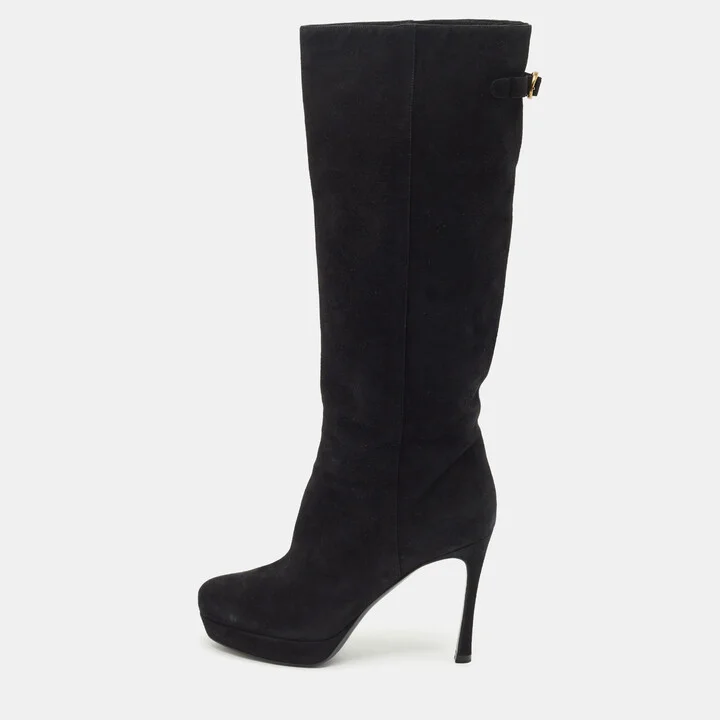 Yves Saint Laurent Black Suede Knee Length Boots Size 39