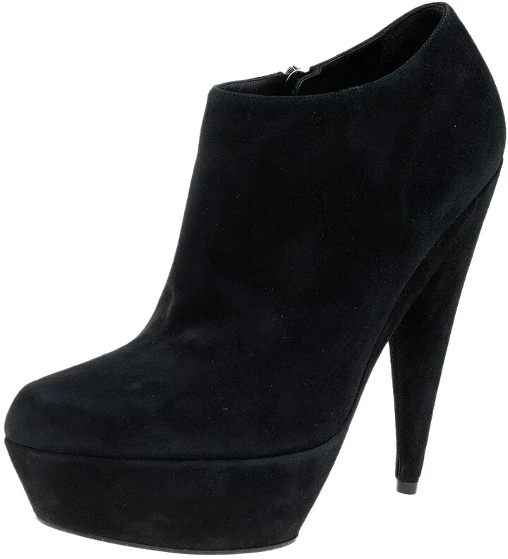 Yves Saint Laurent Black Suede Platform Ankle Boots Size 40