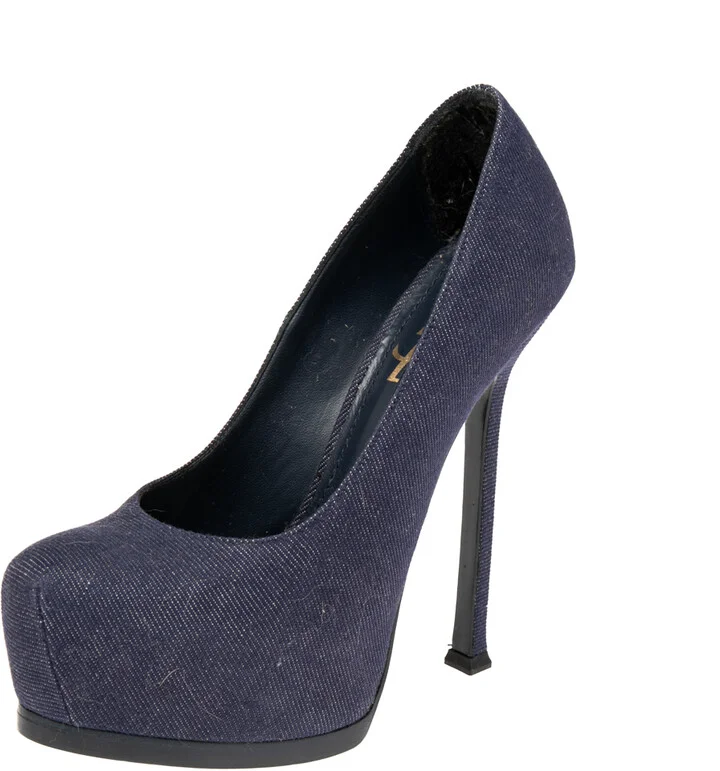 Yves Saint Laurent Blue Denim Fabric Tribtoo Platform Pumps Size 36.5
