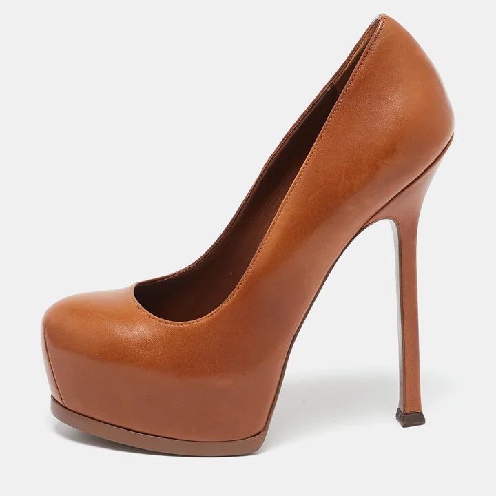 Yves Saint Laurent Brown Leather Tribtoo Platform Pumps Size 36.5