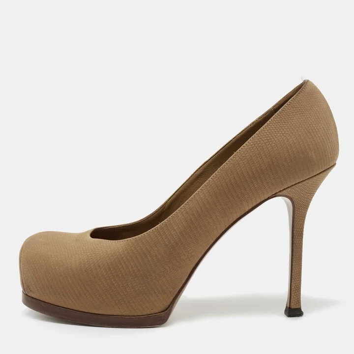 Yves Saint Laurent Brown Nubuck Leather Tribtoo Pumps Size 36