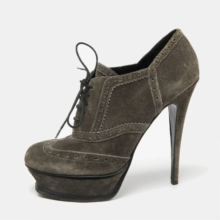Yves Saint Laurent Grey Suede Janis Booties Size 39.5