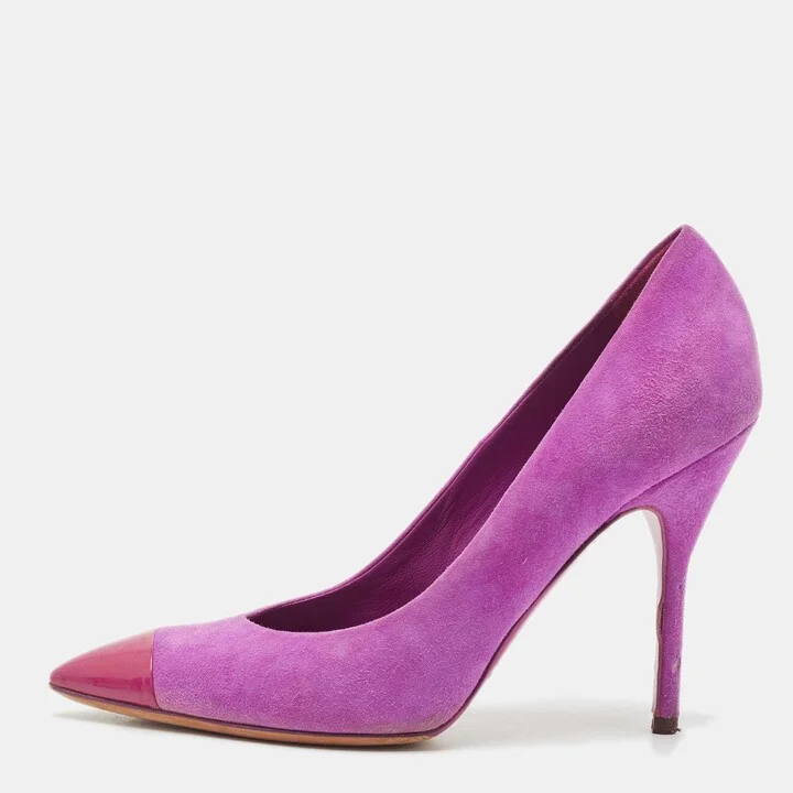 Yves Saint Laurent Pink/Purple Suede and Patent Pointed Toe Pumps Size 38