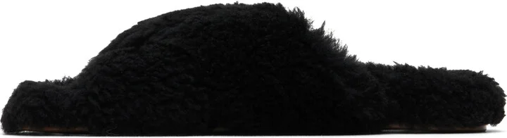 Yves Salomon Black Curly Merino Slippers - Image 3