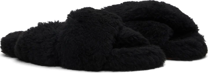 Yves Salomon Black Curly Merino Slippers - Image 4