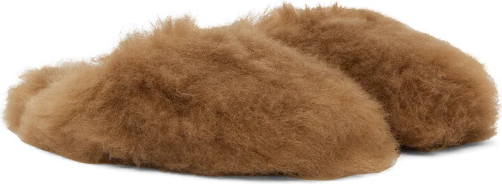 Yves Salomon Brown Shearling Slippers - Image 4
