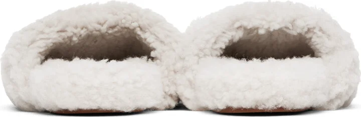 Yves Salomon Off-White Merinos Curly Lamb Slippers - Image 2