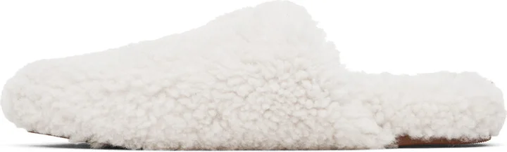 Yves Salomon Off-White Merinos Curly Lamb Slippers - Image 3