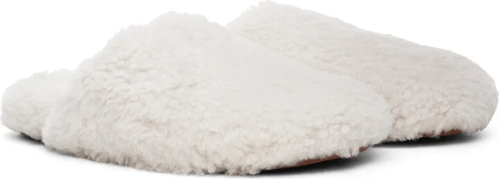 Yves Salomon Off-White Merinos Curly Lamb Slippers - Image 4