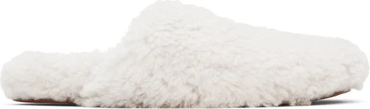 Yves Salomon Off-White Merinos Curly Lamb Slippers