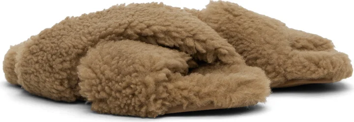 Yves Salomon Tan Curly Merino Slippers - Image 4