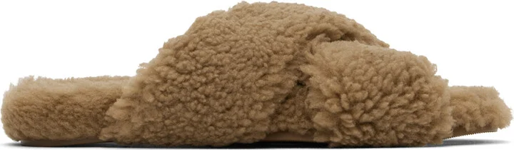 Yves Salomon Tan Curly Merino Slippers