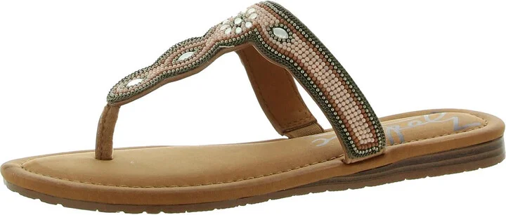 Yves Womens Faux Leather Flip-Flop T-Strap Sandals