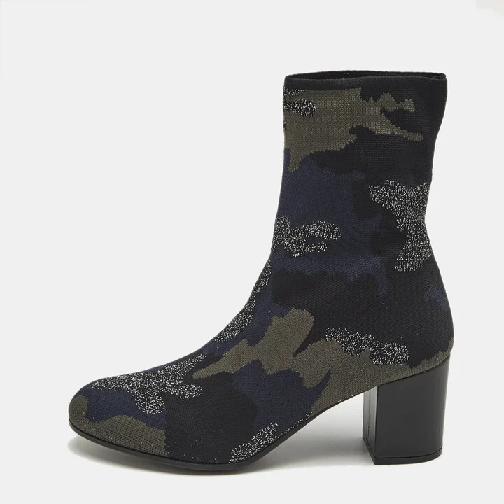 Zadig & Voltaire Multicolor Camouflage Print Knit Fabric Ankle Boots Size 40
