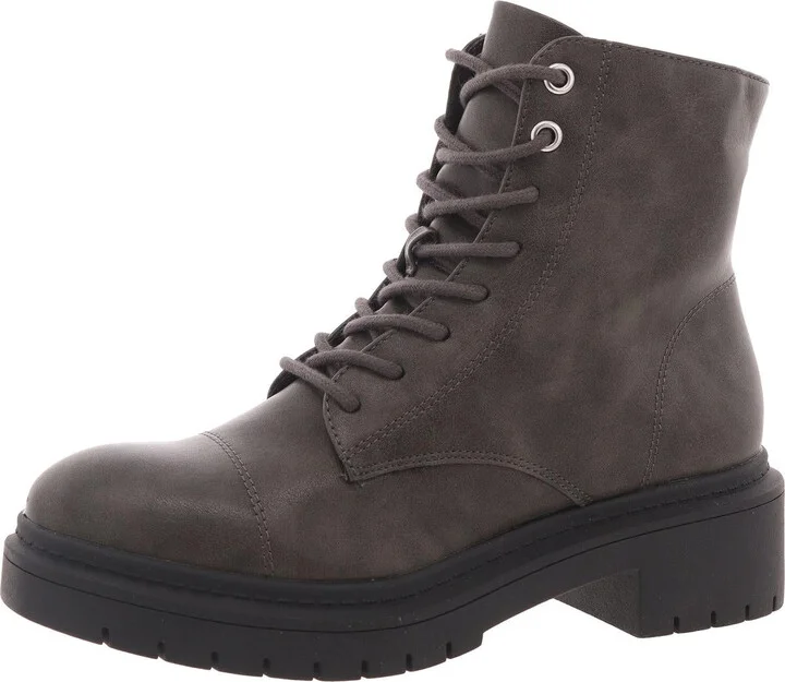 Zaharaa Womens Faux Leather Ankle Combat & Lace-Up Boots
