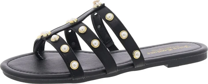 Zallymae Womens Embellished Slip On Slide Sandals