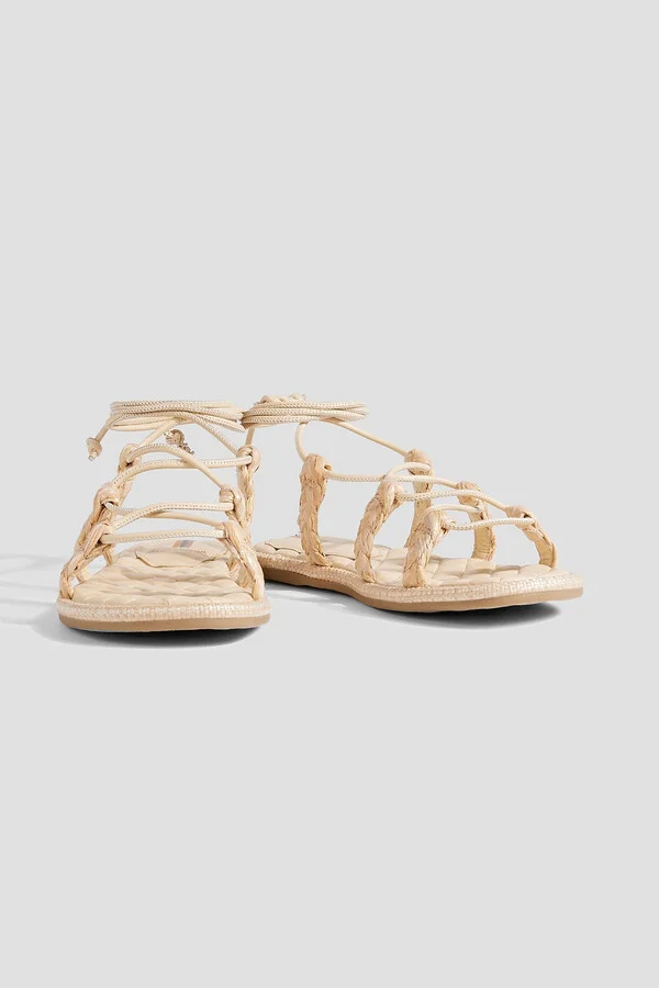 Zariah leather-trimmed faux raffia sandals - Image 2