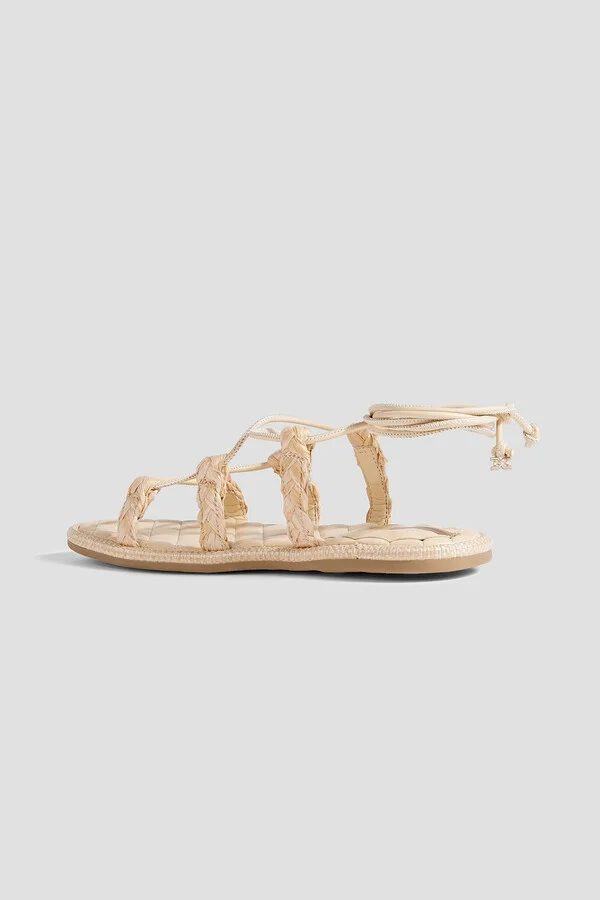 Zariah leather-trimmed faux raffia sandals - Image 3