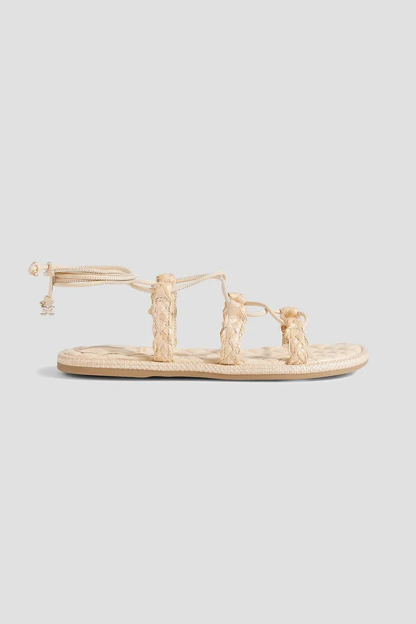 Zariah leather-trimmed faux raffia sandals