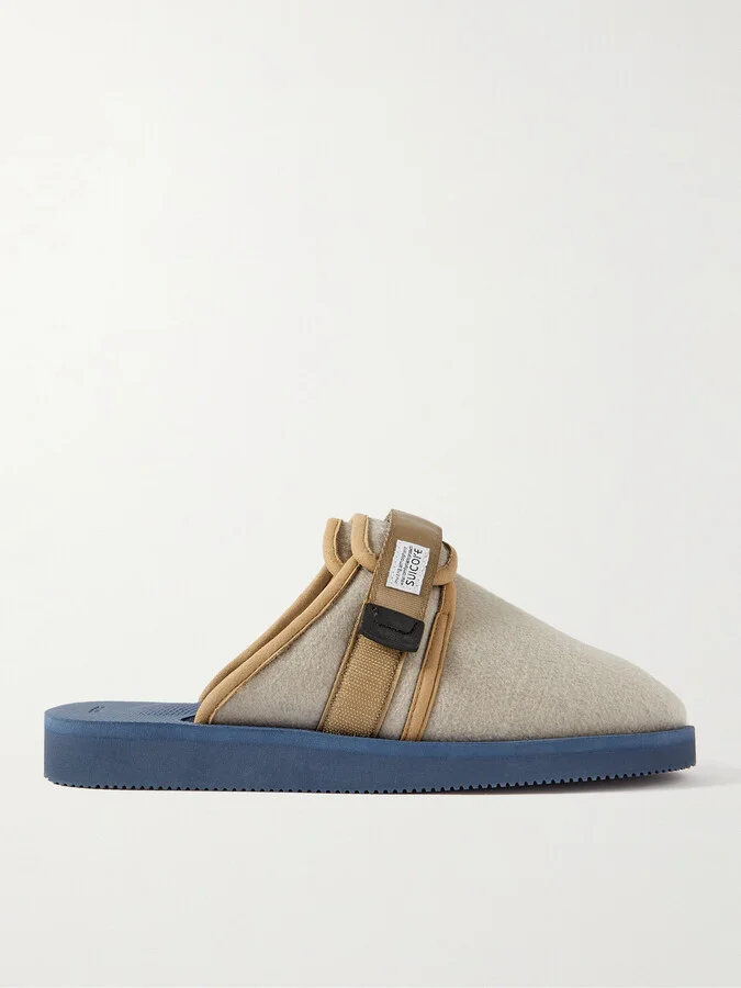 Zavo-FEab Webbing-Trimmed Felt Mules