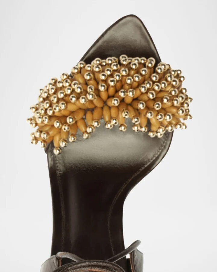Zaya Leather Beaded Ankle-Wrap Sandals - Image 2