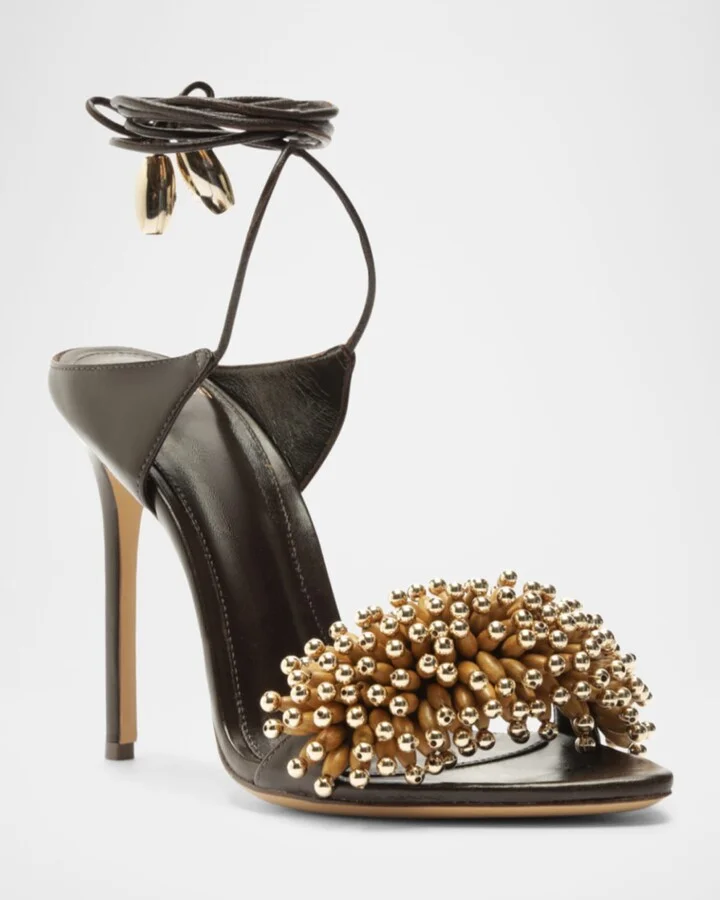Zaya Leather Beaded Ankle-Wrap Sandals - Image 3