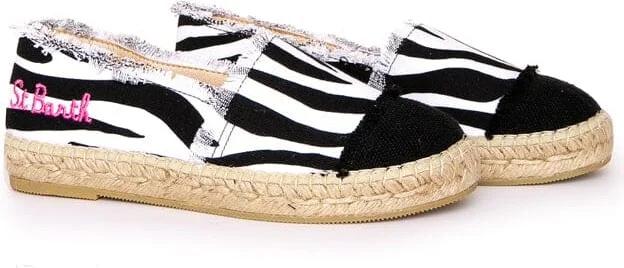 Zebra Print Canvas Espadrillas With Embroidery
