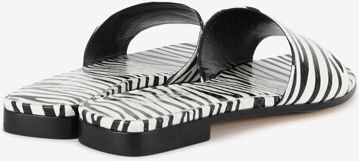 Zebra Print Leather Flat Sandals - Image 2