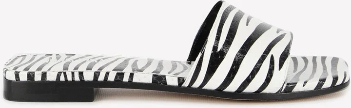 Zebra Print Leather Flat Sandals